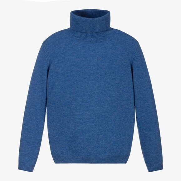 BLUE WOOL ROLL NECK SWEATER - Picture 1 of 5